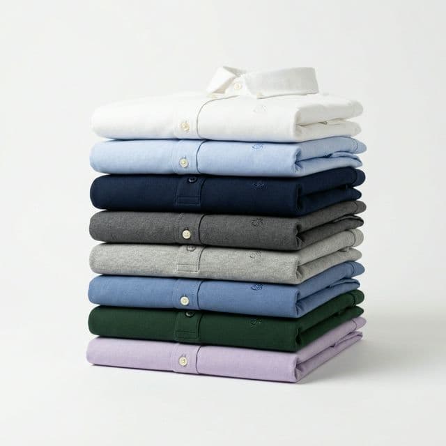 Stack of folded branded corporate shirts